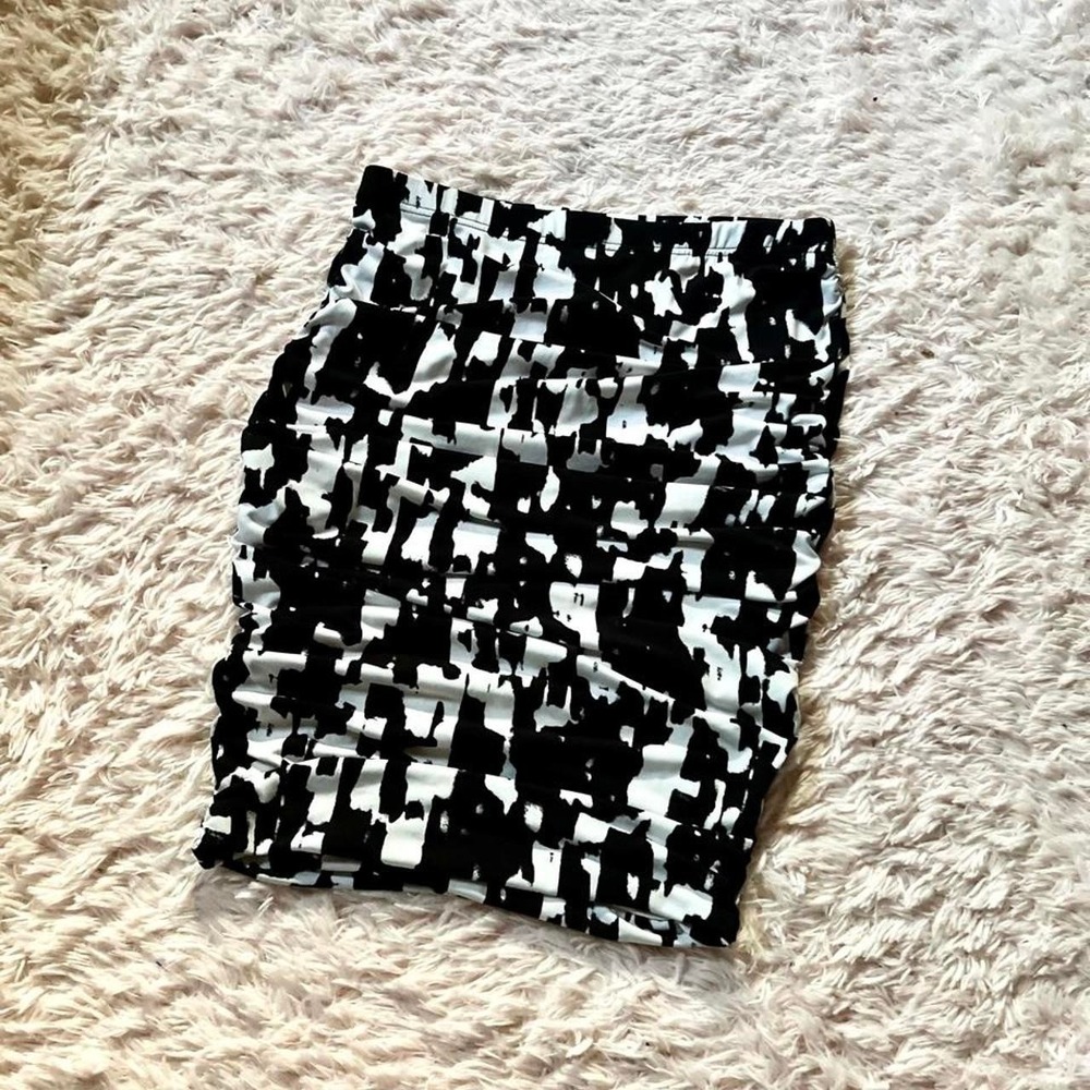 Vince Camuto Ruched Monochrome Abstract Stretch‎ Pencil Skirt Womens S Artistic